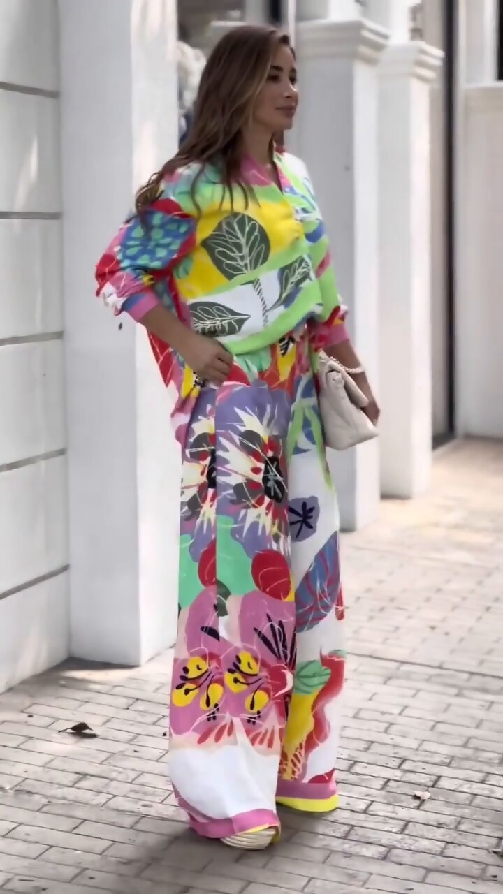 Spring Season Women'S Gender Daily Women'S Casual Plant Flower Polyester Printing Pant Co-ord Set Pants Sets