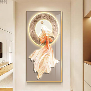Fish Leaping over the Dragon Decorative Painting, Entrance Hall Hanging Painting, Light Luxury, High-End Koi Living Room Corridor Mural