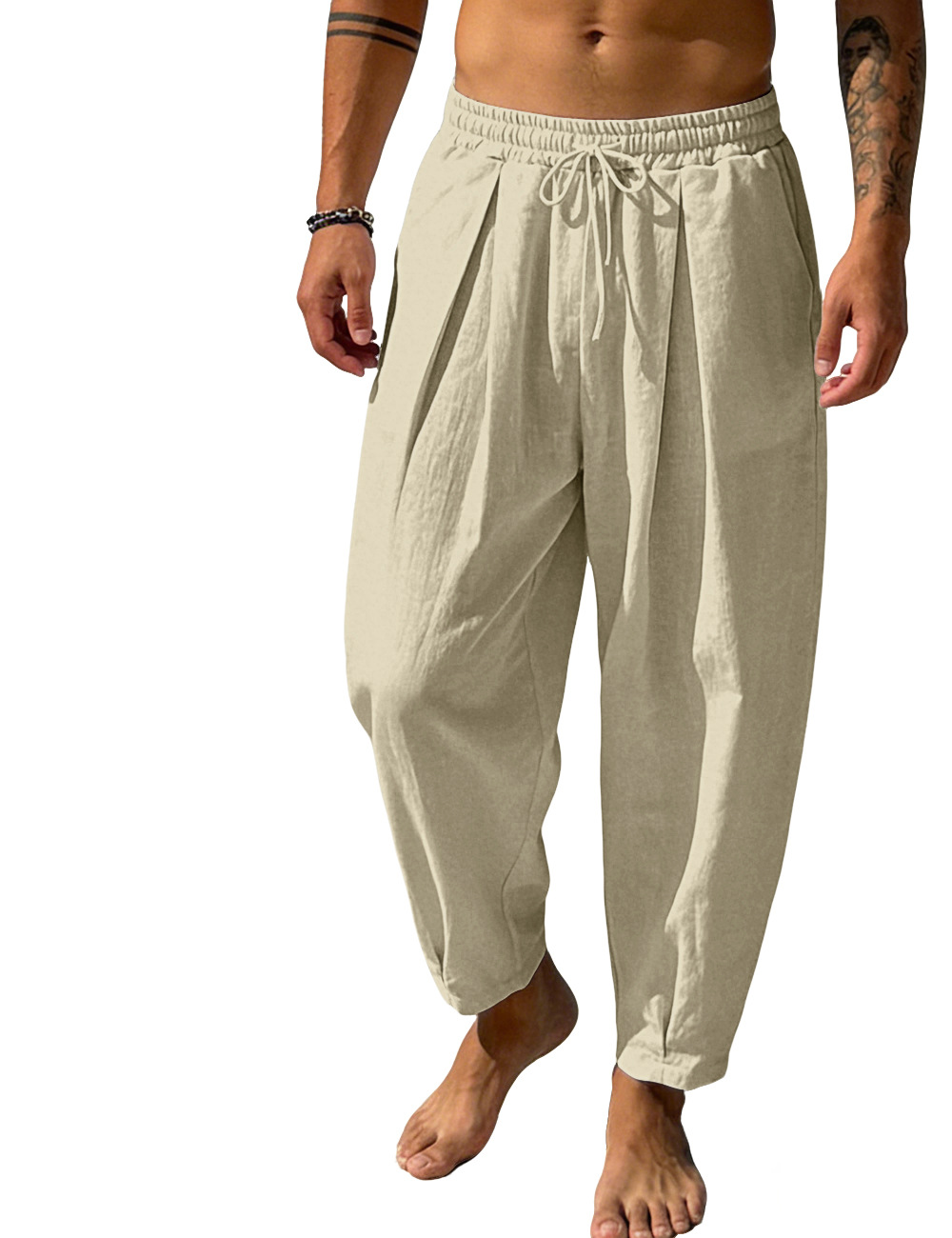 Europa y los Estados Unidos Amazon hombre de verano de color sólido algodón linterna pantalón de calzado grande relajado ocio comercio exterior pantalones casuales transfronterizos hombre