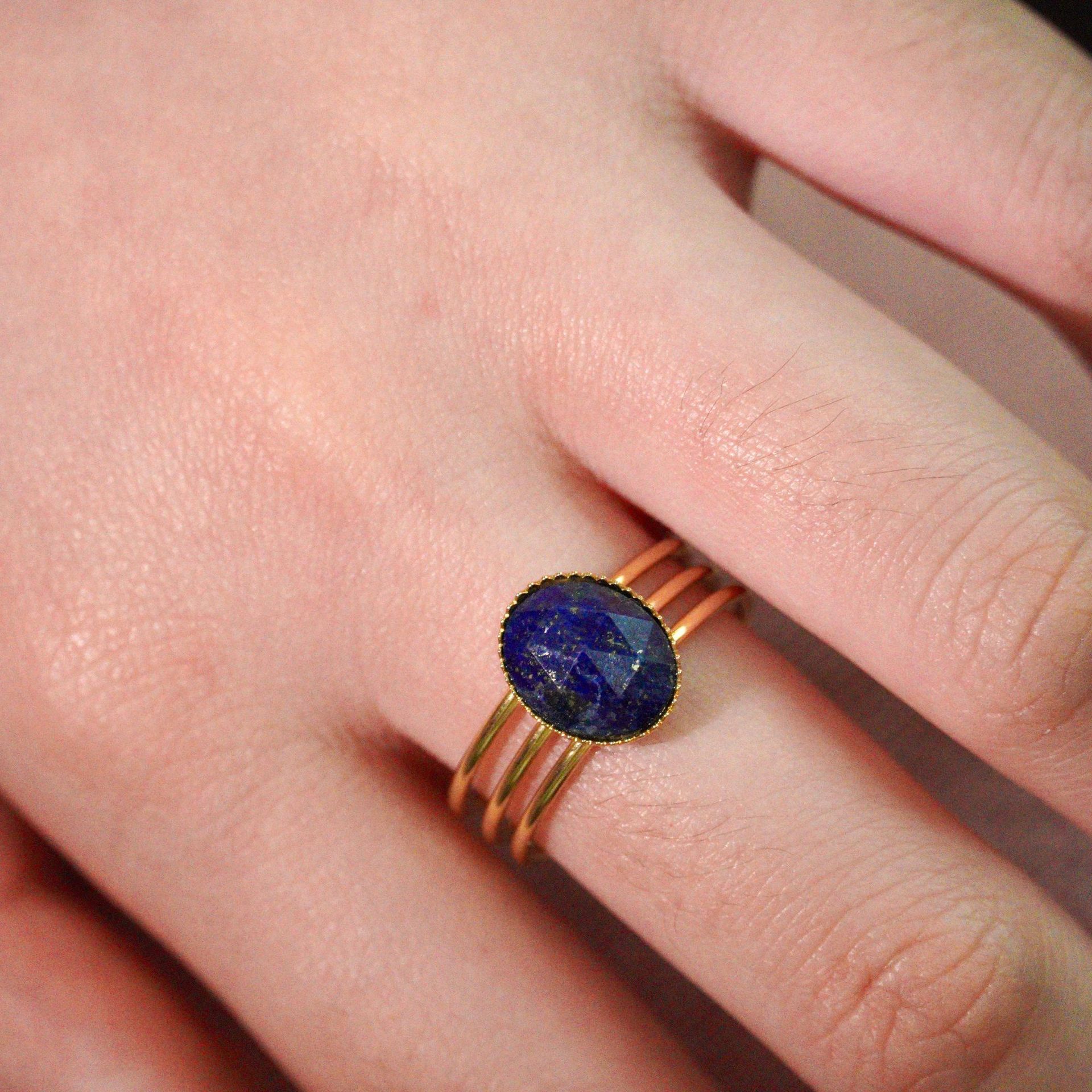 Titanium Steel Material Retro French Style Geometric Titanium Steel Natural Stone Open Rings In Bulk