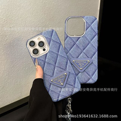 新款菱格牛仔保护壳适用iPhone16Promax轻奢潮牌欧美苹果15手机壳
