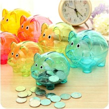 创意透明小猪存钱罐 可爱卡通彩色储蓄罐 儿童防摔玩具摆件