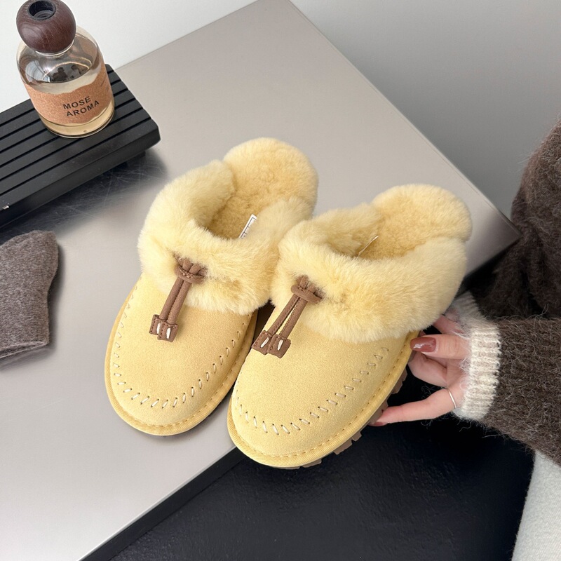Sangpokeget stitched toe-cap furry slippers for women, 2026 autumn/winter new style, comfortable and versatile slip-on snow boots