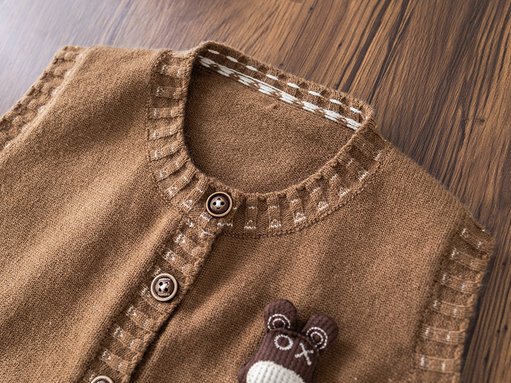 Bos' Spring And Autumn 2025 New Fashionable Children's Stlish Bab 3D Bear Head Cardigan Sweater Three-Piece Set_voghion.com