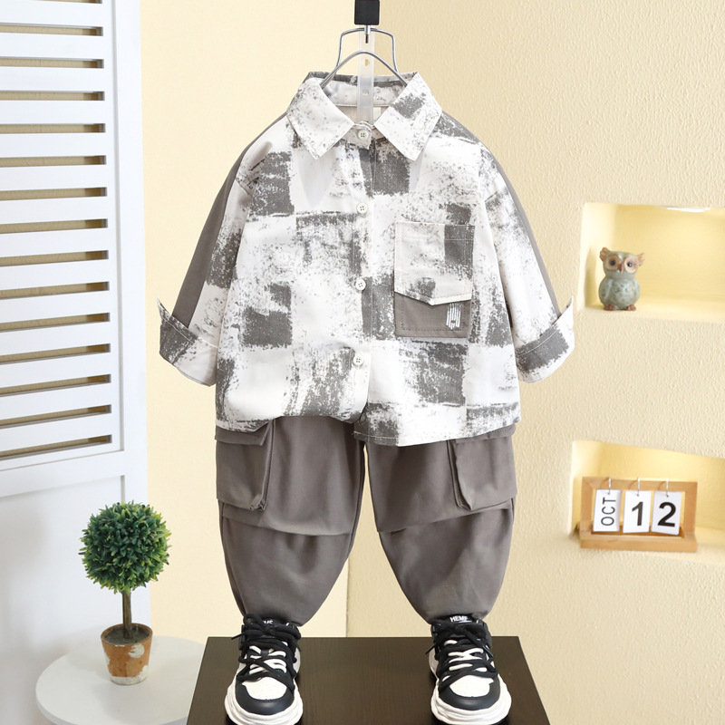 7103 Chaqueta de camisa de primavera Camisa de estilo occidental para niños Traje de primavera y otoño para niños 2025 nuevos monos para bebés