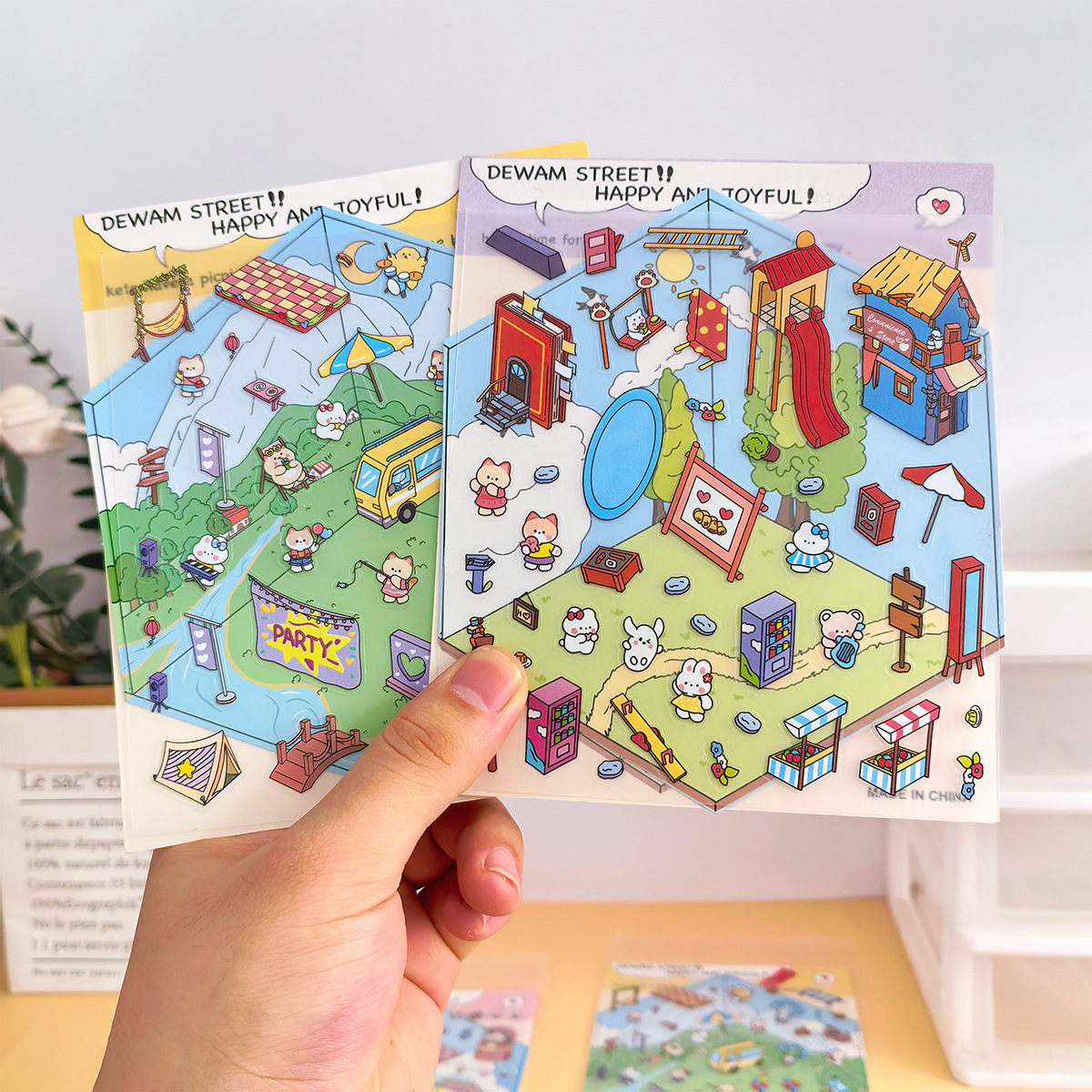 Inglés transfronterizo 3D cabina tridimensional niños niñas paisaje pegatinas DIY decoración comercio exterior pegatinas de escena en miniatura