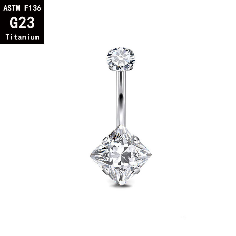 F136 Titanium Alloy Internally Threaded Navel Ring with 5A Zircon Ends - G23 Titanium Heart Rhombus Belly Button Ring detail image 6