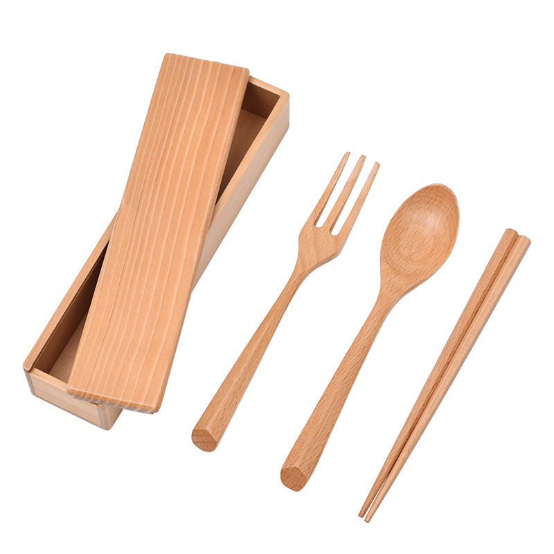 携帯用食器3点セット(1人用)クリエイティブなアウトドア旅行用携帯食器箸・スプーン・フォークセット、ロゴのカスタマイズ可能