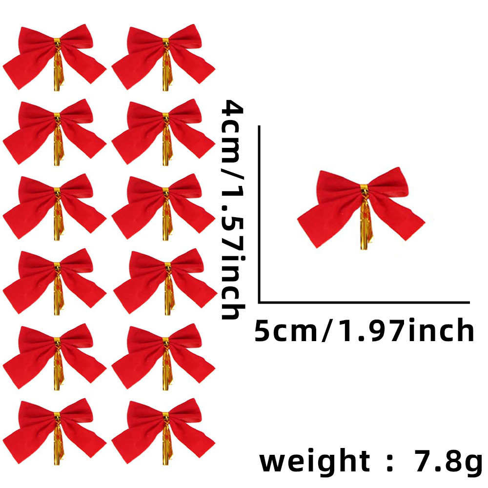 12 piezas/paquete Lazos de decoración navideña Adornos para árbol de Navidad DIY Lazos pequeños de alambre rojo, dorado y plateado al por mayor
