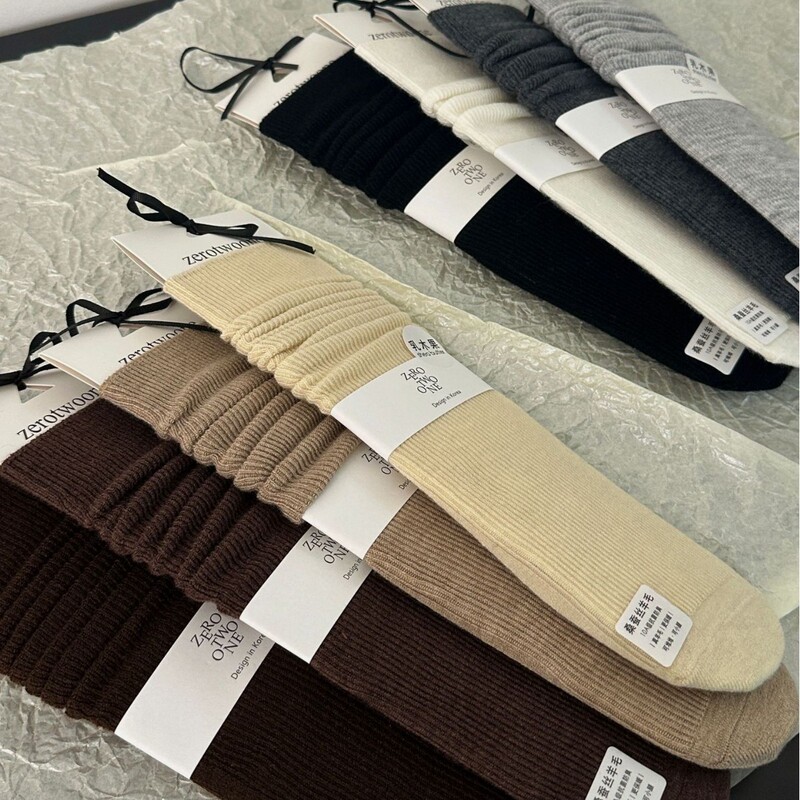 Wool Socks for Women in Autumn and Winter, Warm Double-Needle Fine-Textured Moisturizing Slouch Socks, Simple Socks, Korean-Style Calf Socks, Boot Socks for Women