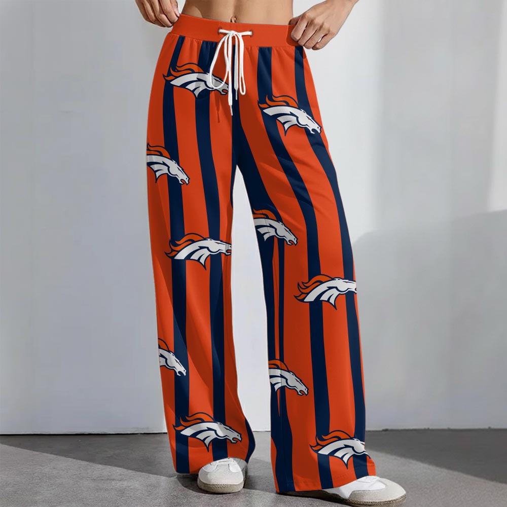 跨境欧美新款时尚休闲条纹长裤印花阔腿男士女士休息长裤2025