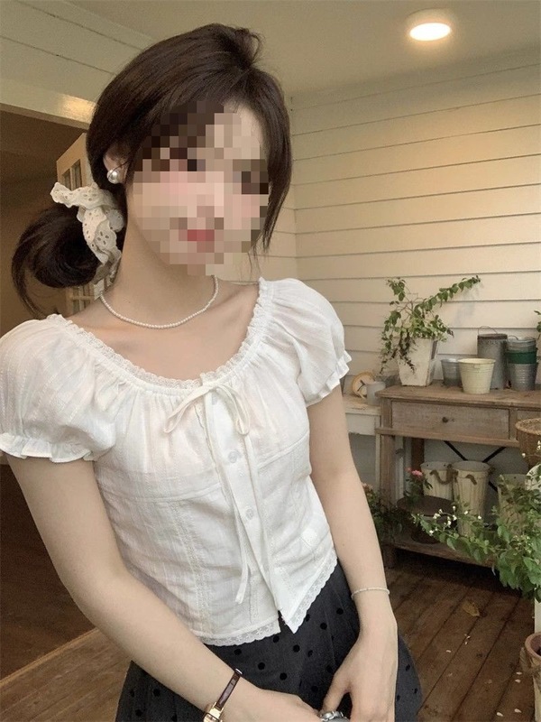 小个子短款新款蕾丝花边泡泡衬衫夏季修身短袖别致衬衣甜美上衣|undefined