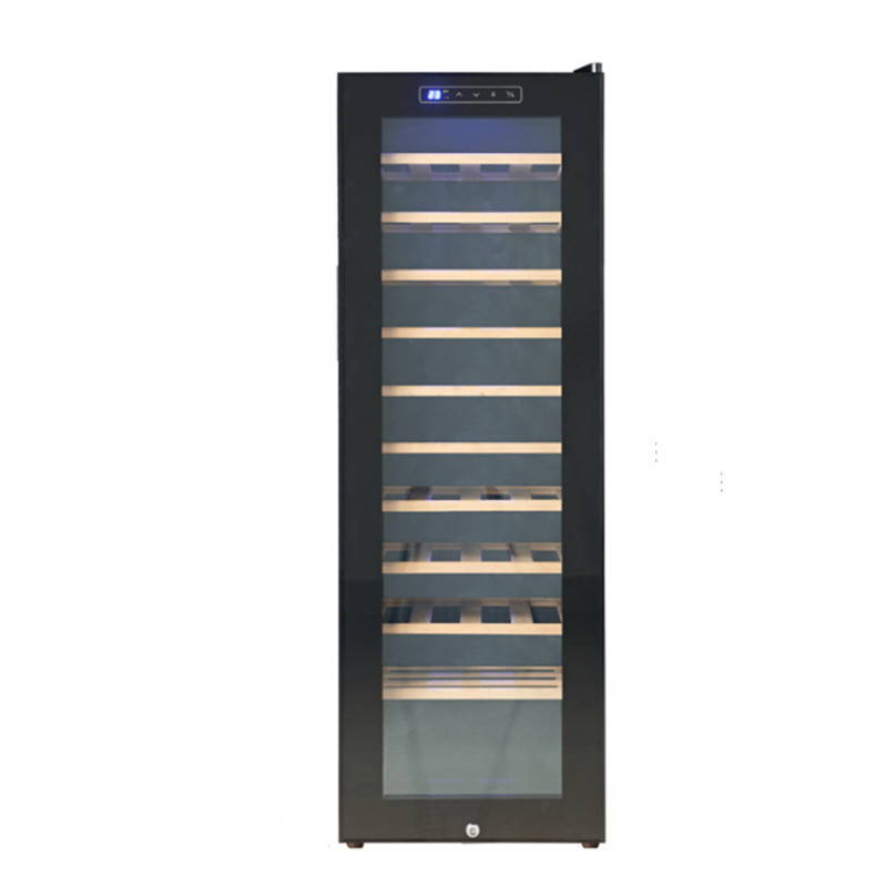 Venta al por mayor de garantía nacional de una sola Puerta de vino de temperatura constante gabinete de vino comercial Beech rack de control de temperatura 46 gabinete de vino refrigerado