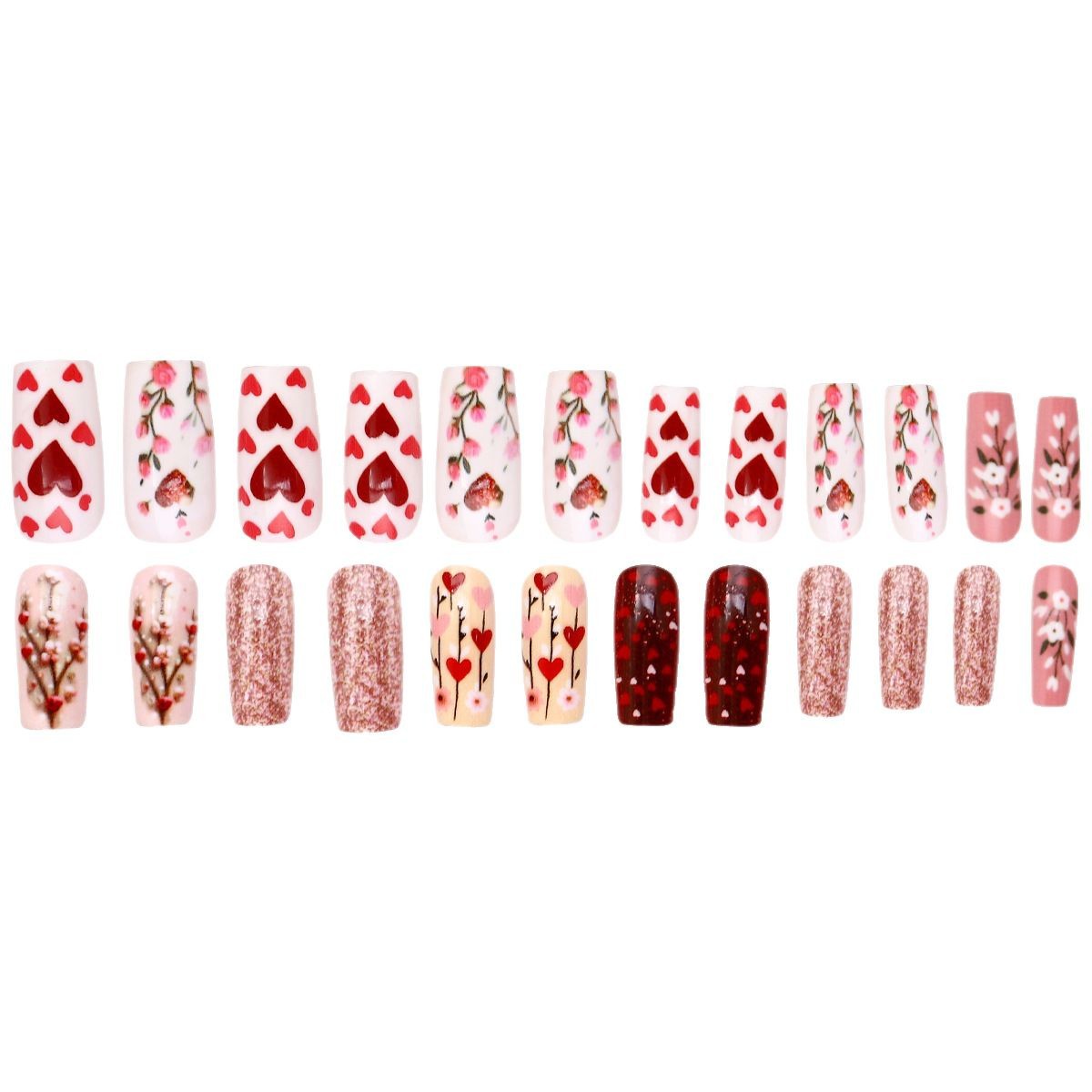 Uñas postizas comercio exterior uñas de vestir de color sólido uñas postizas amor uñas extraíbles 24 parches de uñas falsas simples