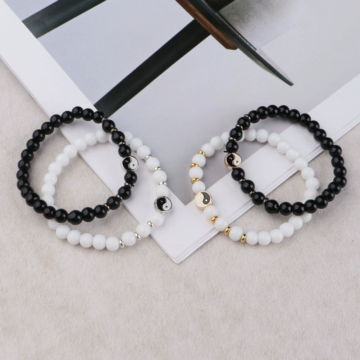 Трансграничная европейская и американская мода Европейский и американский креативный новый тайцзи сплетен браслет комбинация подружки пара бисер браслет