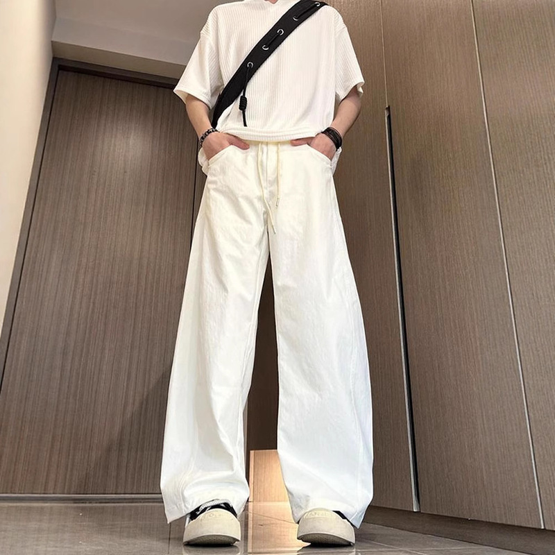 Off-White Quick-Drying Cargo Pants Men's Summer Thin Loose Wide-Leg Scimitar Pants Cleanfit Straight Casual Pants