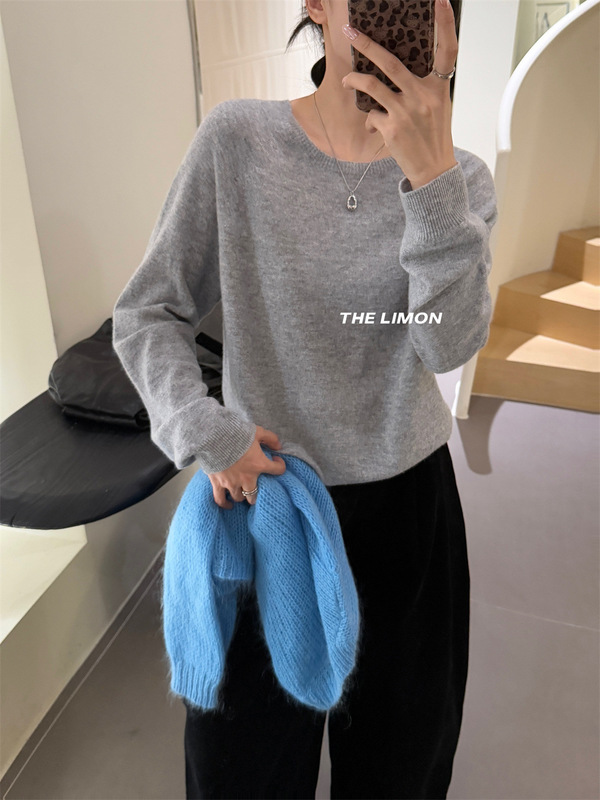 thelimon柠檬绿茶2025秋季新款韩版圆领套头毛衣女显瘦针织衫上衣|undefined