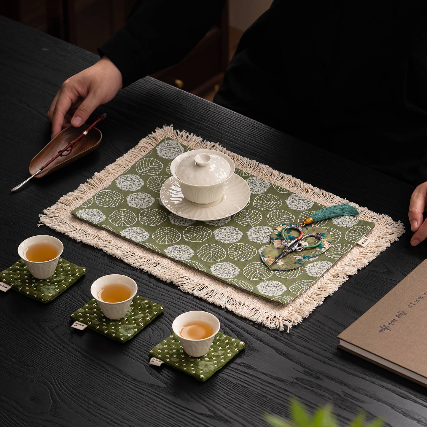 复古香云纱茶席防水柞蚕丝茶桌垫中式禅意干泡席双面古朴垫布桌旗