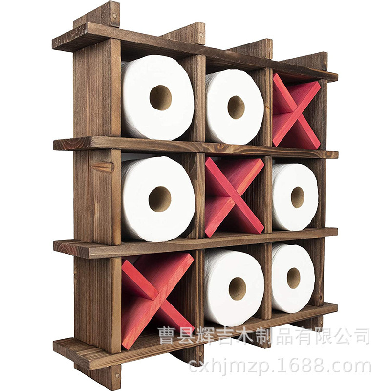 Wooden rustic wooden toilet paper holder suitable for wall-mounted or freestanding bathroom tissue roll storage rack