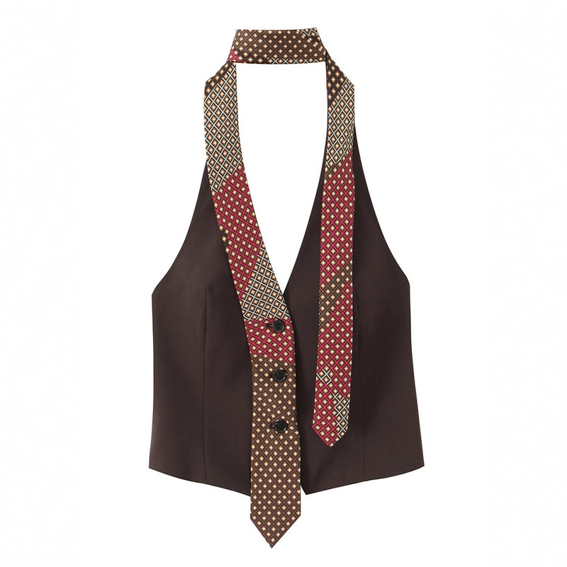 2025 New Autum Women's Clothing, Fashionable and Versatile, Simple Sleeveless Casual Tie Choker Vest Top