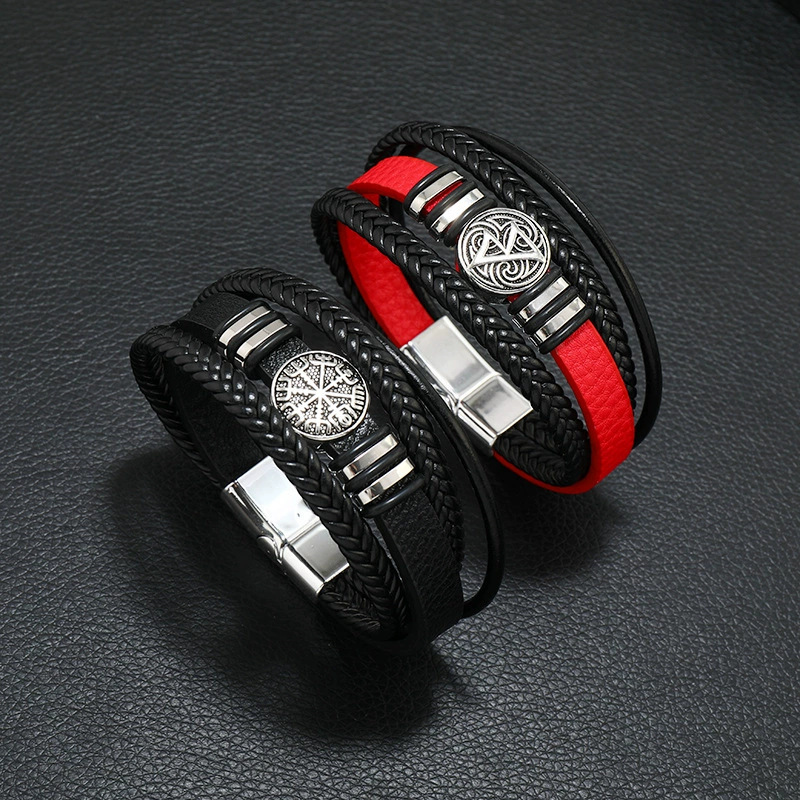 Cross-border new in stock wholesale retro style scripture compass fashion versatile multi-layer hand-woven men's bracelet