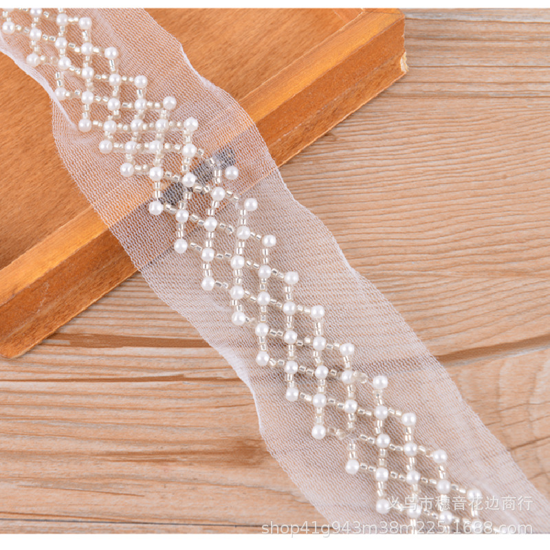 珍珠花边管珠网纱花边服装 包包 辅料花边现货供应
