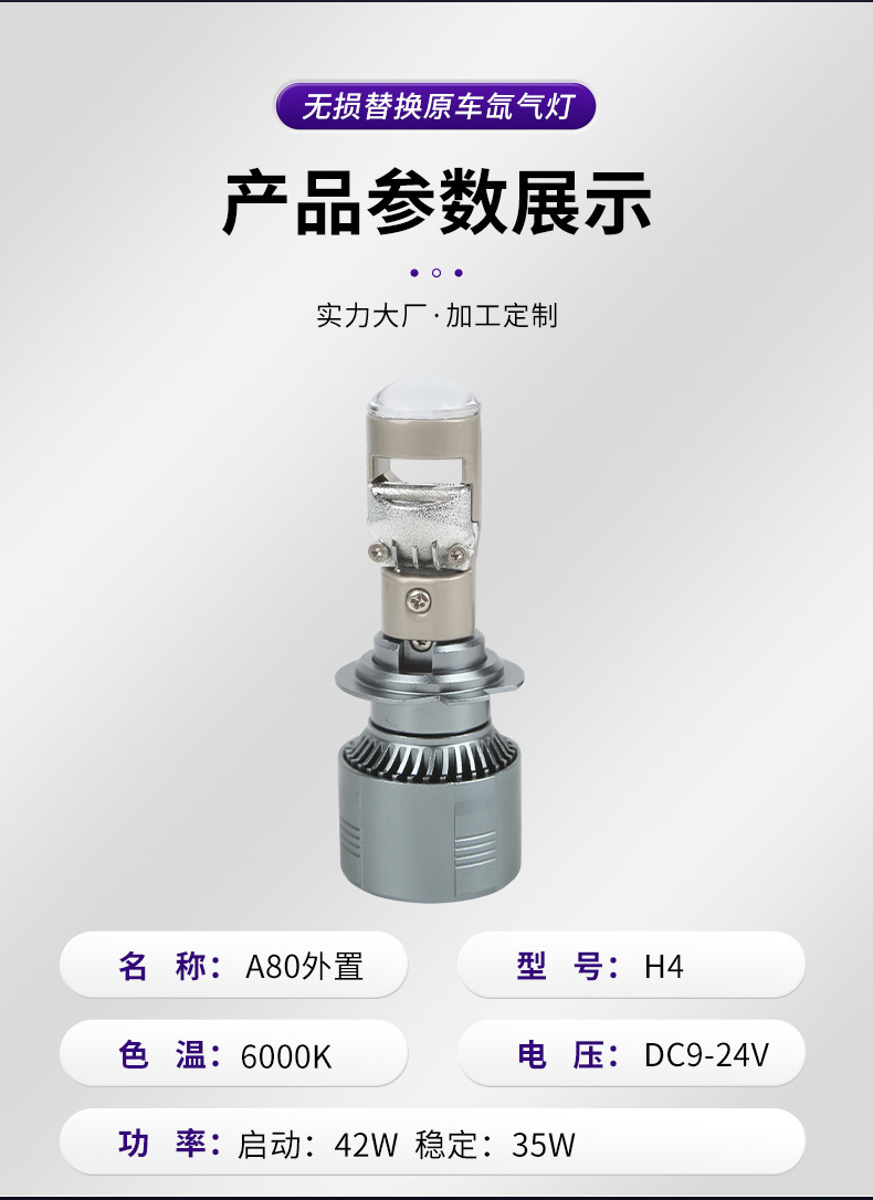 Cross-Border Automotive Led Headlight A80 External Fisheye Turn Signal Lens H4 Motorcycle Modified Headlight