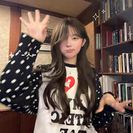 美式复古爱狗狗撞色插肩长袖t恤女秋季新款百搭休闲情侣圆领上衣