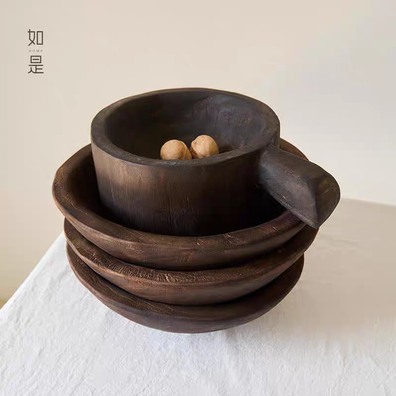 Quiet Style Old Wooden Fruit Plate Handicrafts Dried Fruit Plate Art Nature Homestay Vintage Ornaments