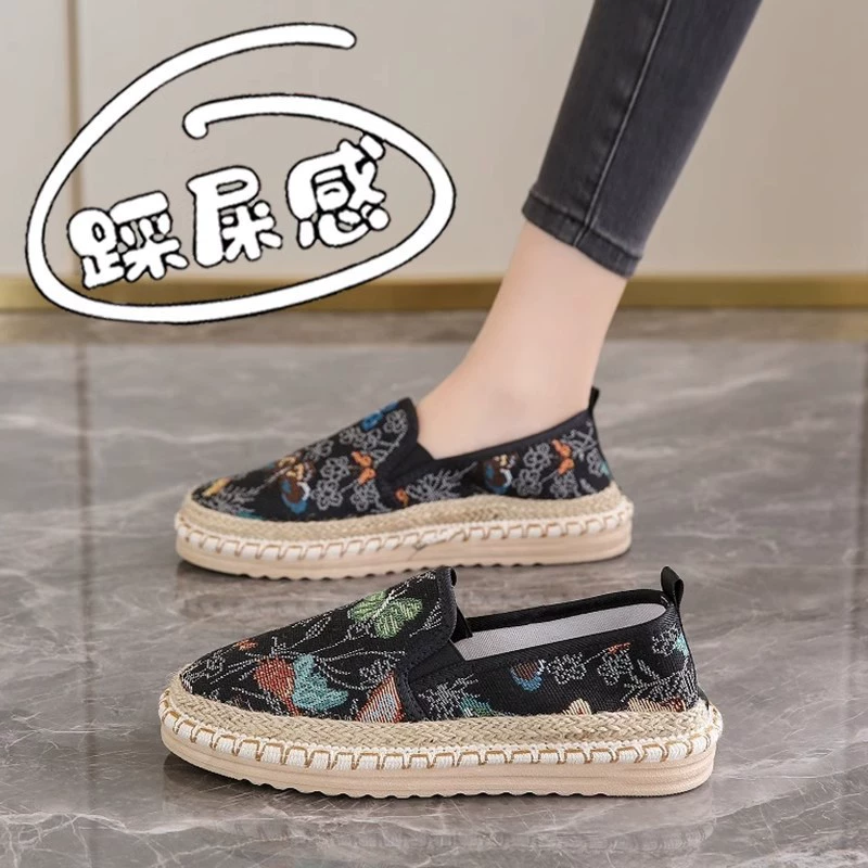 Женские летние дышащие слипоны из ткани в стиле старого Пекина, размер 34, подошва из многослойной ткани, рыбацкие туфли, 2025 года.