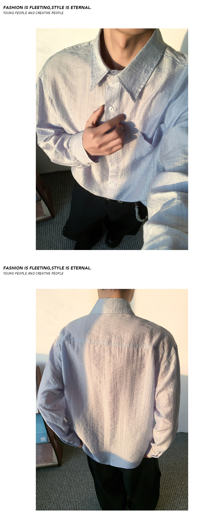 Retro Textured Men's Shirt With Collar And Long Sleeves Solid_voghion.com