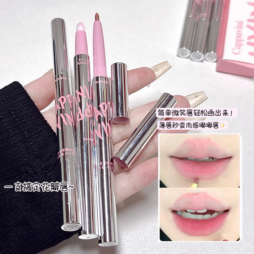 Cappuvini delineador de labios de doble cabeza mate mate sujetando maquillaje en forma de labios gancho delineador rojo maquillaje lápiz labial lápiz labial