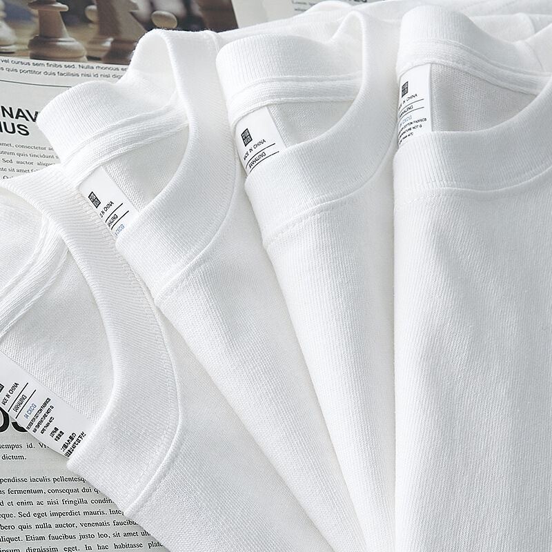 Ivory White 260g heavy pure cotton solid color short sleeve thick non-transparent T-shirt men's and women's bottoming shirt inner top half sleeve