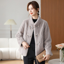 妈妈秋冬外套短款水貂绒上衣中老年女气质国风高贵皮草过年衣服50
