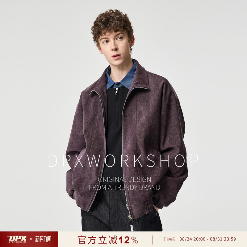 DPX Old Money Style Chenille Collar Jacket for Men, Loose Fit, Large Size, Relaxed Look, Simple and Versatile Workwear Coat for Autumn
