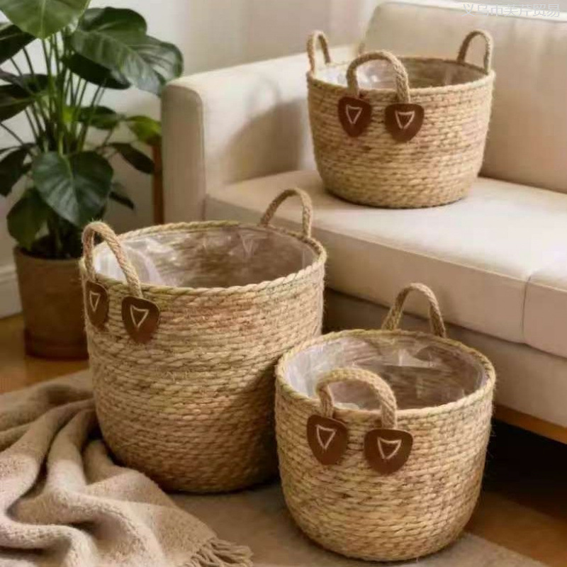 Light Luxury Green Plant Rattan Woven Floor-Standing Large Nordic Basket Flower Basket Home Decoration Straw Plant Flower Pot High-End Pot