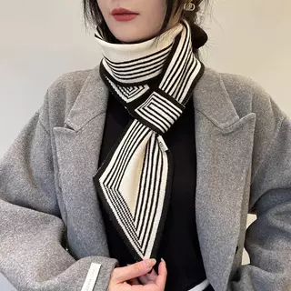 条纹常规百搭秋冬千鸟格男女通用女围巾经典气质保暖时尚双面简约