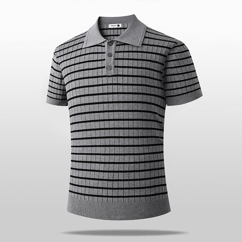 Camisas de polo camisetas de punto de manga corta camisetas a rayas de hombre texturas de alto nivel viejos ganancias de hielo seda verano fábrica transfronteriza al por mayor
