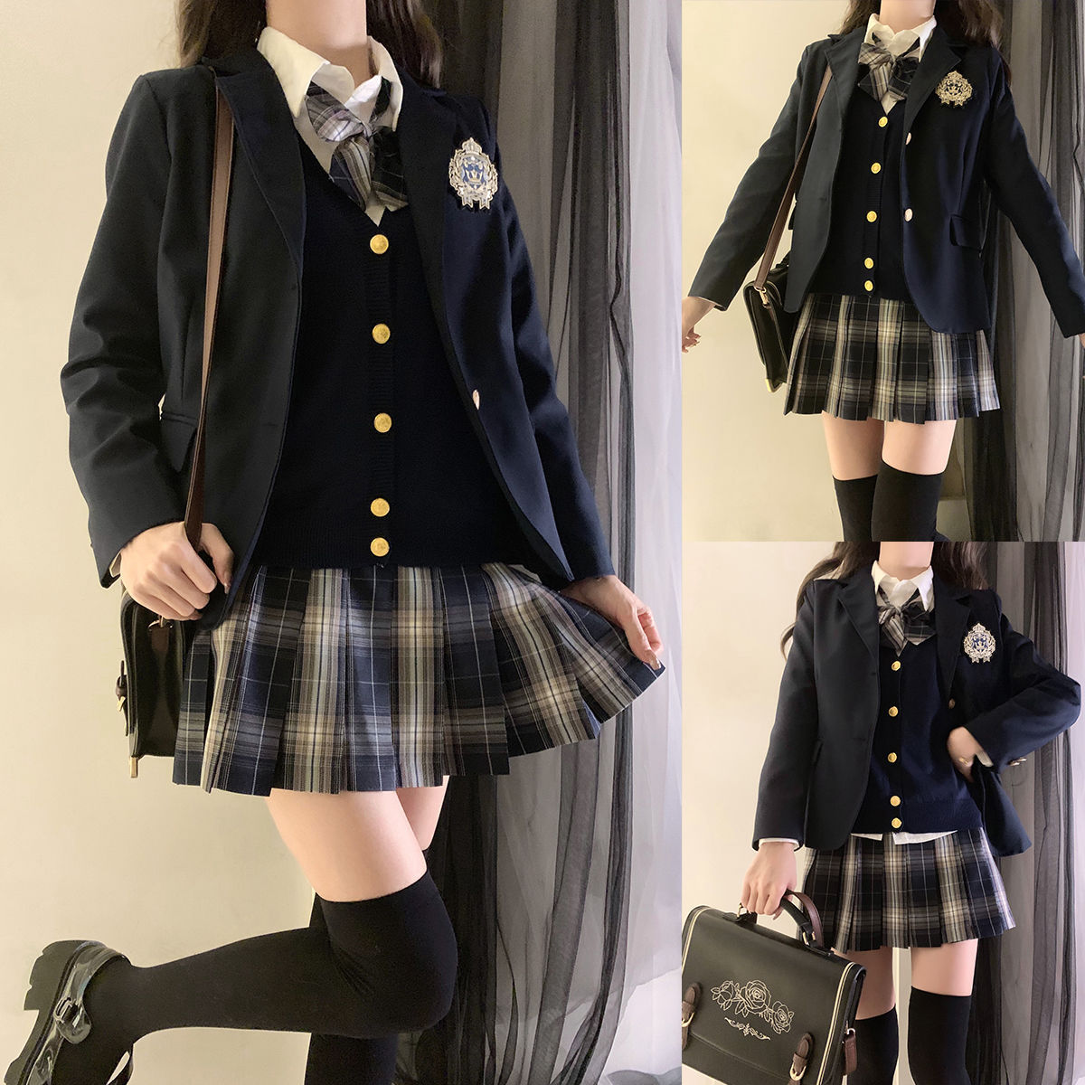 EOSJK 유니폼 세트 3 피스 세트 가을과 겨울 착용 여자 대학 스타일 학교 긴 소매 느슨한 학교