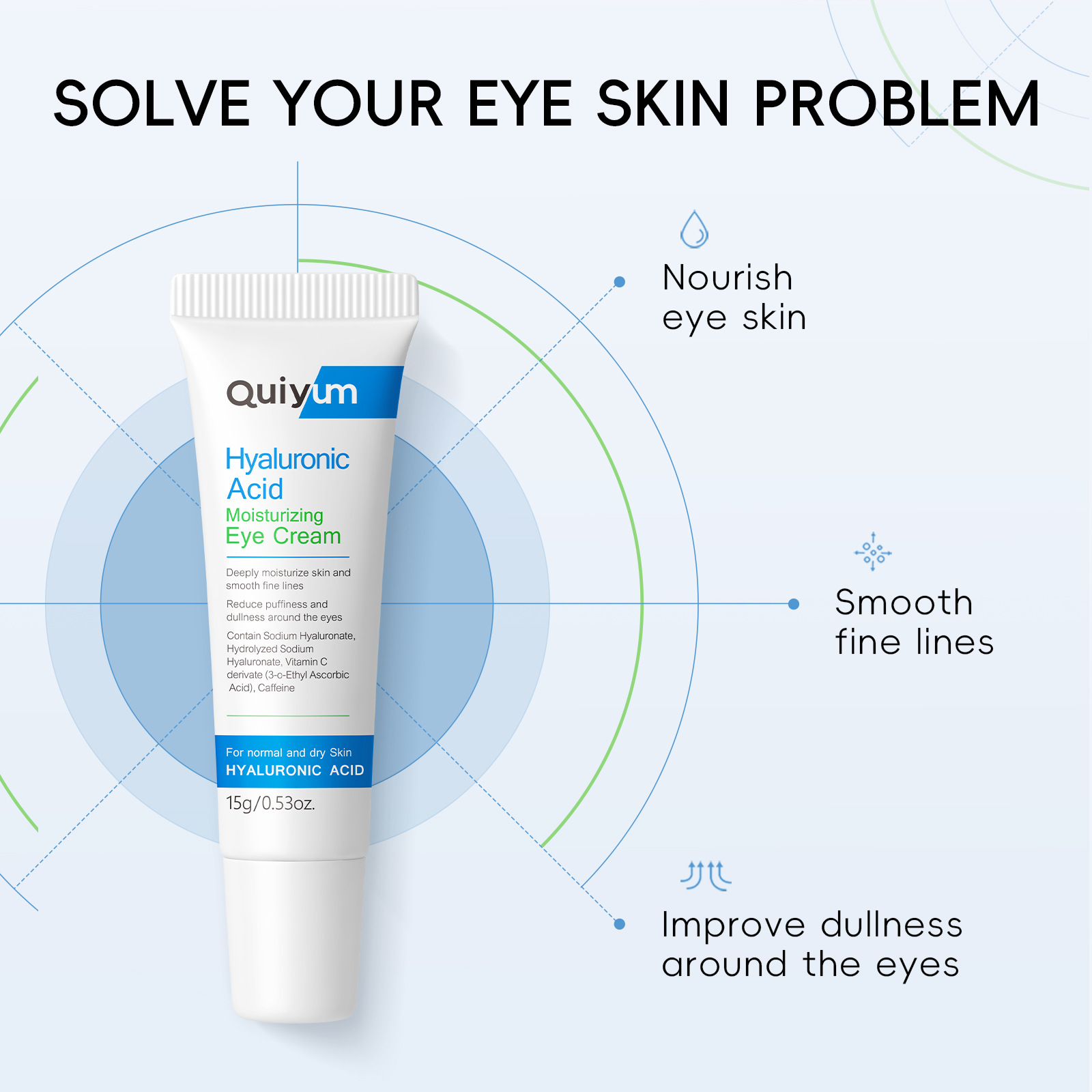 Cross-border QUIYUM Hyaluronic Acid Eye Cream 15g hydrating, moisturizing and brightening skin tone manufacturer's skin care products wholesale undefined
