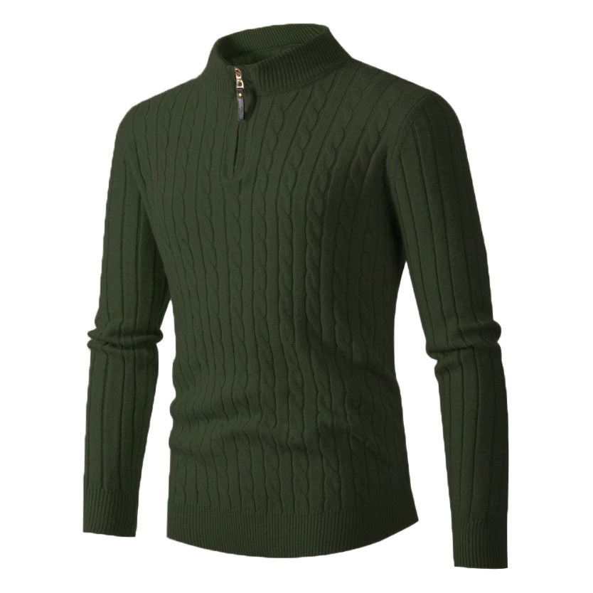 2022 Otoño e Invierno Comercio exterior nuevos hombres de manga larga giro medio cuello alto cremallera suéter ropa superior