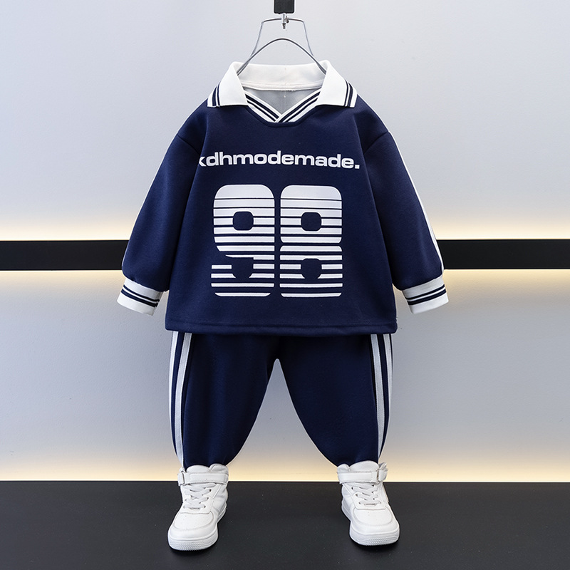 7688 Traje de suéter fresco de moda para niños Primavera y otoño Manga larga suelta deportiva Traje de dos piezas 2025 Nueva ropa casual para niños