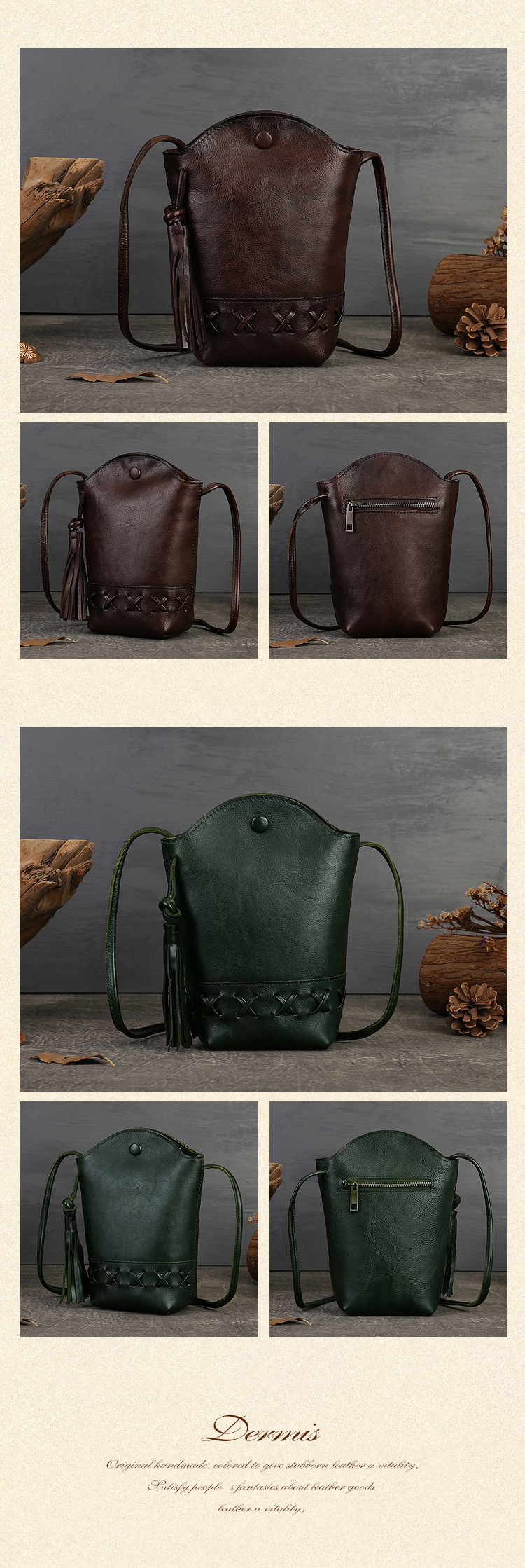 New Genuine Leather Women's Bag Retro First-Layer Cowhide Woven Mobile Phone Bag Mini Crossbody Shoulder Casual Tassel Bucket Bag 4 O1CN01sx1xdj2IIy8IVq44R !!995079264 0 cib