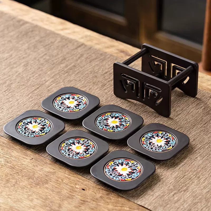 珐琅彩茶杯垫隔热防烫茶杯垫茶道功夫茶具茶杯茶托创意茶具零配件