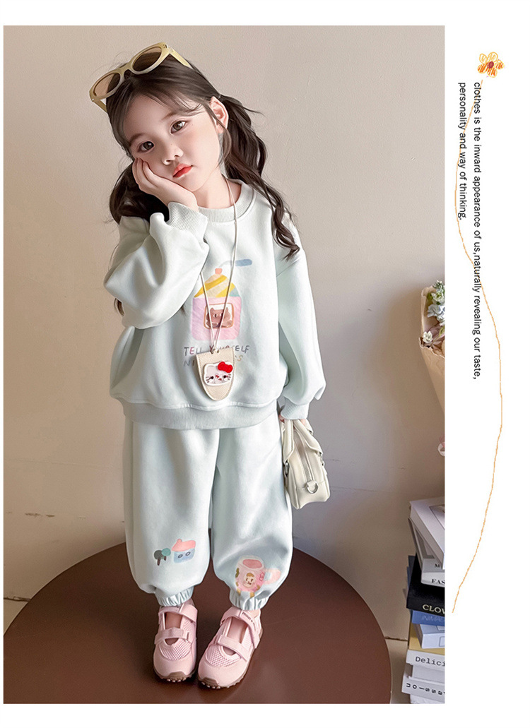 Girls Cartoon Printing Set 2025 Autumn New Children's Korean Version Sweater Sweatpants Long-sleeved Knitted Two-piece Set Trendy_voghion.com