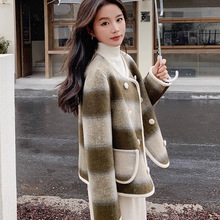 秋冬新款名媛小香风格子大衣女短款 毛呢外套