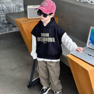 Boys' Suit Children's Autumn Clothing 2025 New Baby Hoodie Three-Piece Set Early Autumn Handsome Street Cool Outfit