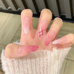 純欲風格紋少女風穿戴甲長款杏仁甲水粉漸變清新甜美美甲貼片