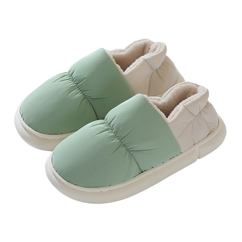 Shit feeling cotton slippers bag heel plus velvet women's winter home home indoor warm thick-soled waterproof down cotton shoes for men