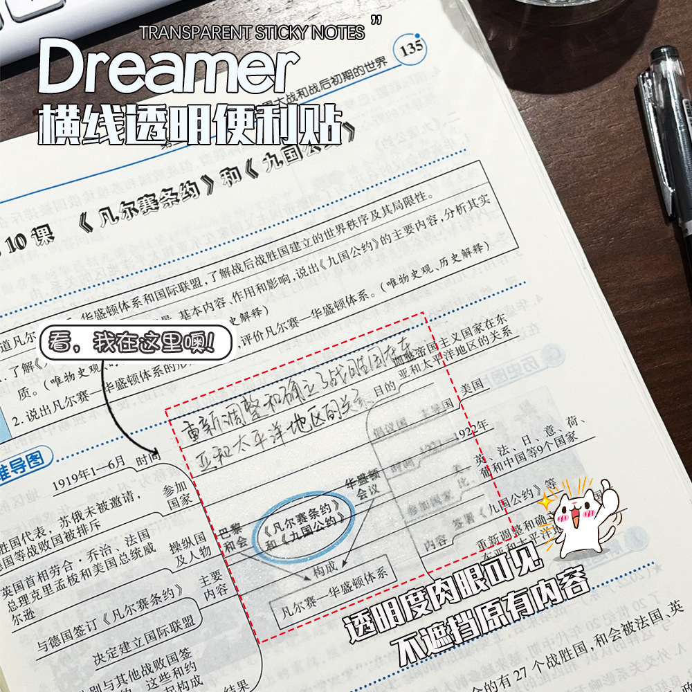 Paste de notas transparente esmerilado perlada con notas horizontales de 50 páginas de notas de alto valor de cara ins viento pegatinas de notas